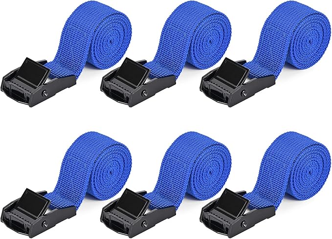 Tie Down Straps 6 Pcs Cam Buckle Strap 3.3' x 1" Adjustable Lashing Cinch Ratchet Tie-Down Straps for Cargo, Trucks, Luggage, Trailer, Motorcycle (Blue)
