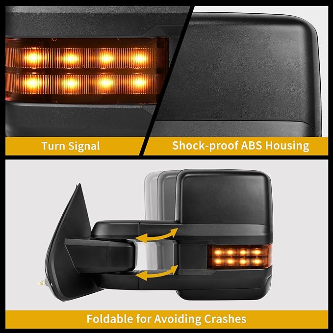 DWVO Towing Mirrors Compatible with 14-18 Silverado GMC Sierra 1500 2500 3500 HD,Power Heated Side Mirrors Tow Mirrors, Telescoping Power Folding with LED Turn Signal