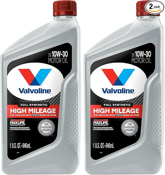 Valvoline Full Synthetic High Mileage with MaxLife Technology SAE 10W-30 Motor Oil 1 QT (Pack of 2)