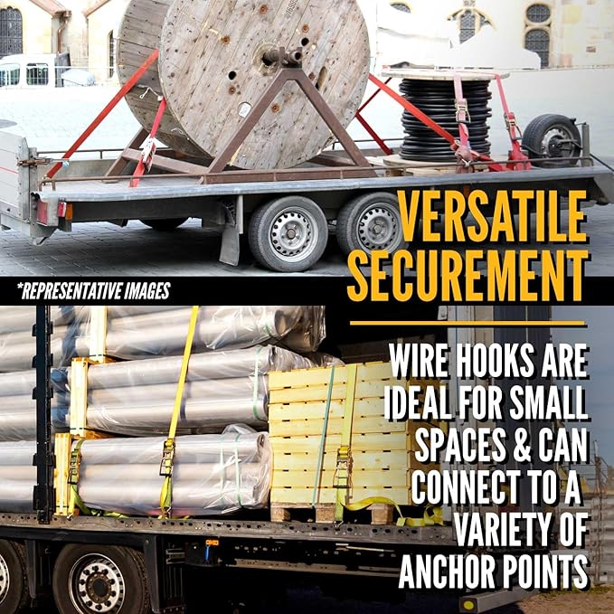 US Cargo Control J Hook Ratchet Straps 2 Inch x 18 Foot (2-Pack), 10,000 LBS Break Strength, Heavy Duty Ratchet Straps with Double J-Hooks, Black Tie Downs for Trucks, Trailers, Securing Cargo