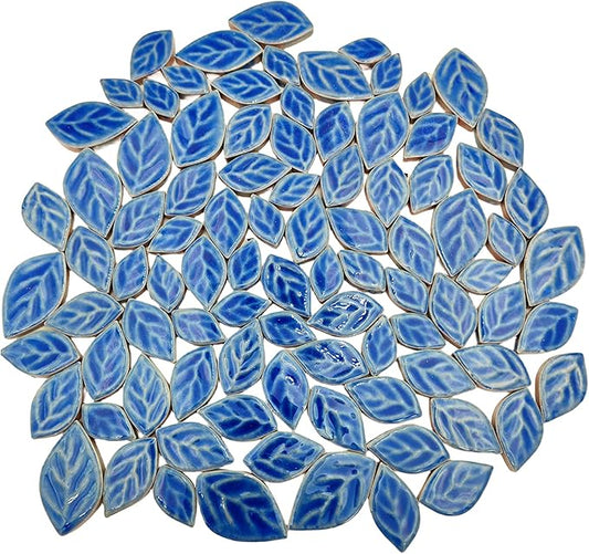 1.1lb Random Leaves Ceramics Mosaic Tiles, Making Creative Ceramic Mosaic Pieces for DIY Craft,Flowerpots, Vases, Cups, Garden Decor (Cracked Ice Blue)