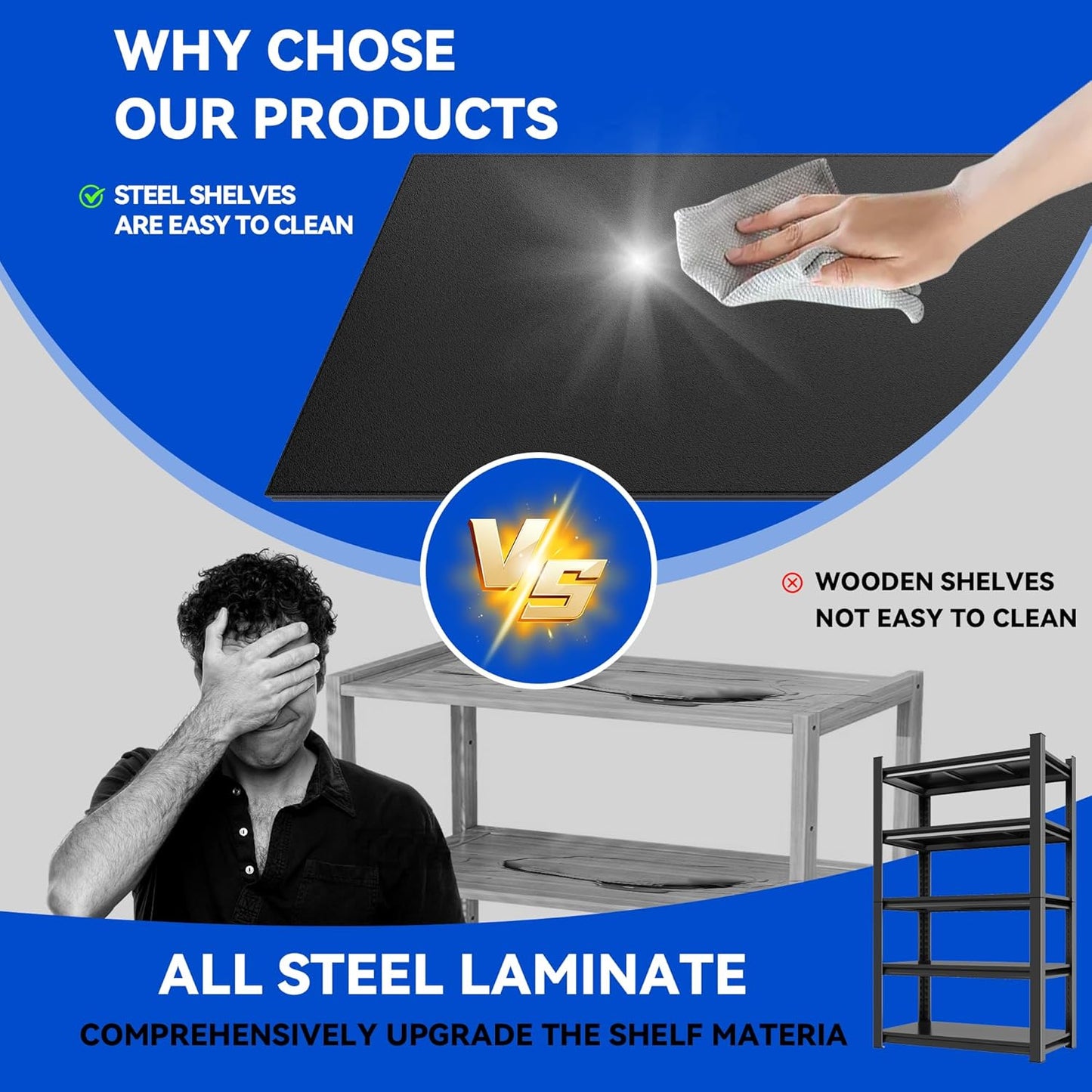 63"H Garage Shelving Heavy Duty Rack, 3000 LBS Capacity 5 Tier Adjustable Garage Storage Shelves, Metal Industrial Shelving Units Utility Shelf for Basement and Warehouse, 63"H×27.6"W×13.8"D, Black