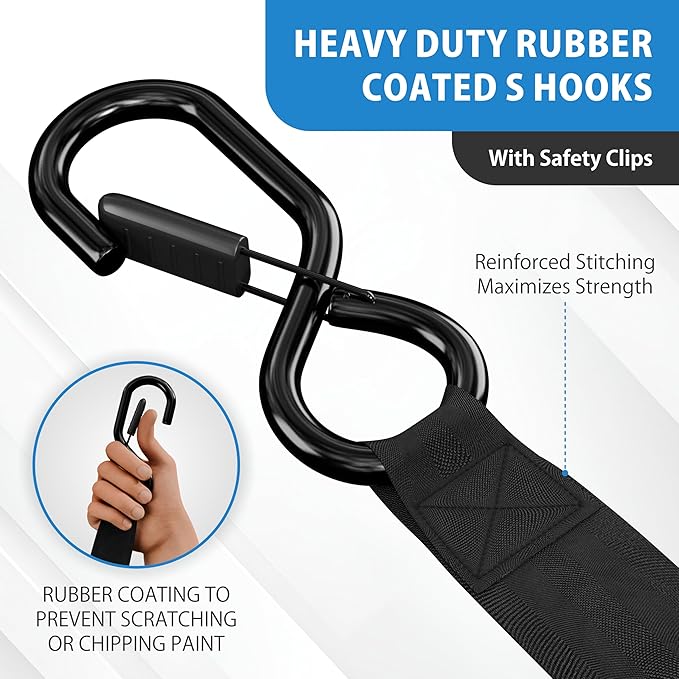 USA Based Retractable Ratchet Straps (2PK) 1in x 16ft - 1,500lb Break Strength, Heavy Duty Automatic Ratchet Straps Self Retractable Tie Down, Push Button Retracting Truck Trailer Cargo | Black