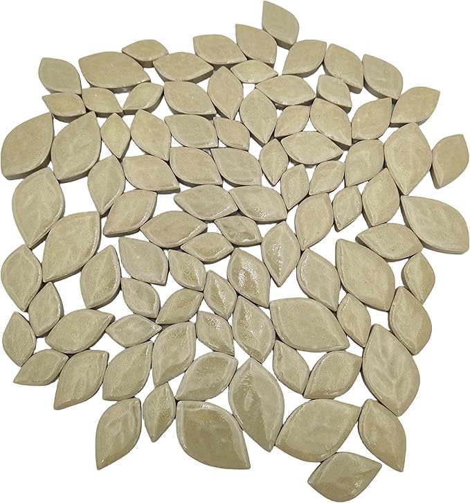 1.1lb 3 Size Leaves Ceramics Mosaic Tiles, Making Creative Ceramic Mosaic Pieces for DIY Craft,Flowerpots, Vases, Cups, Garden and More Decor(Light Yellow)