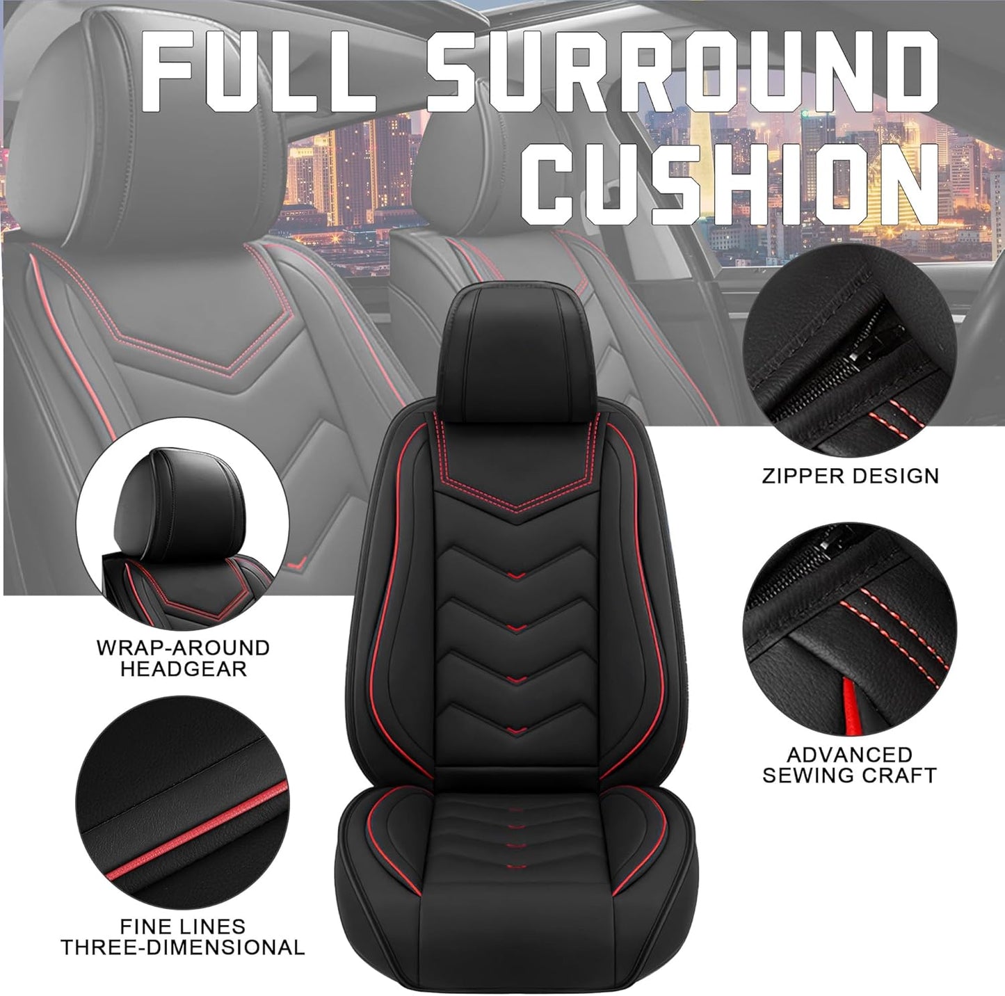 Car Seat Covers for Chrysler Pacifica 2004-2025, Stylish Sport Seat Cover, Premium Nappa Leather Car Seat Cover. Automobile Seat Covers Sets.(Standard 5 Seats/Black)