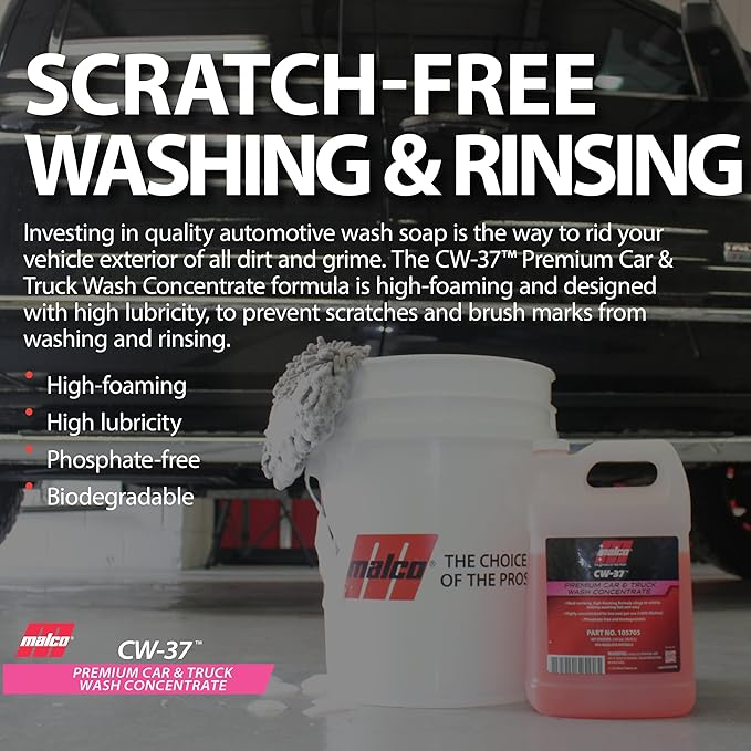 Malco CW-37 Premium Car Wash Concentrate - High Foaming Car & Truck Wash Soap/Removes Road Film, Salt, Dust & Dirt from Your Vehicle/1 Gallon (105701)
