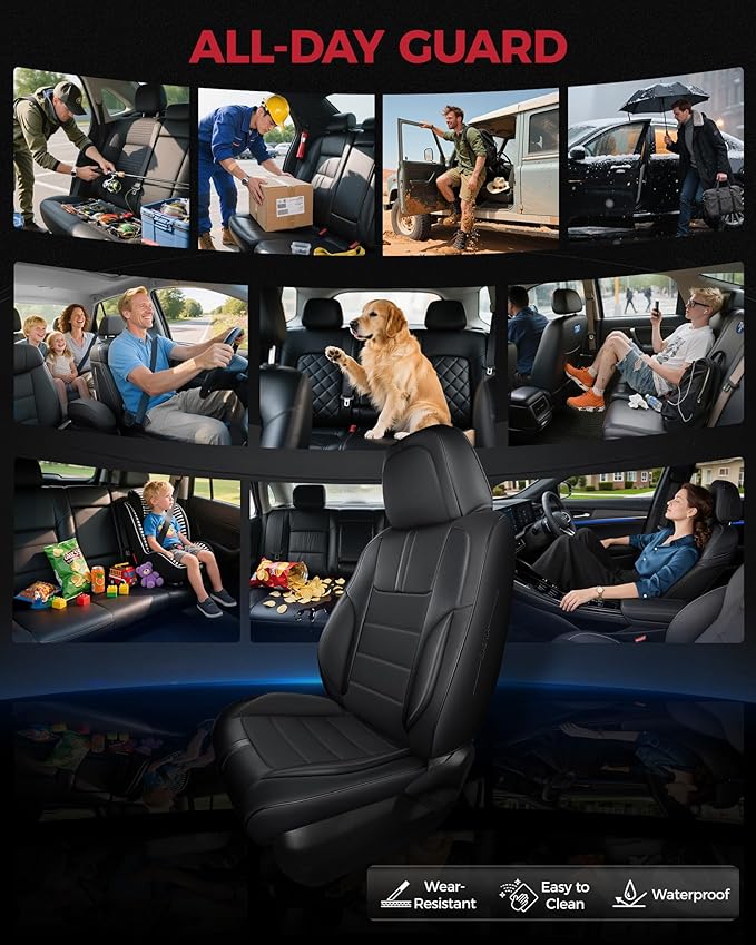 FREESOO Black Front Car Seat Covers - Faux Nappa Leather Seat Covers for Cars, with Carbon Fiber Texture Seatbelt Pads, Waterproof Cushion Protectors Fit for Most Vehicles Sedans SUV Trucks Corolla