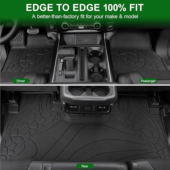 Car Floor Mats for Ford F-150 2015-2025 | F150 Lightning 2022-2025 SuperCrew (Rear w/o Fold Flat Storage) w/Carpet All Weather TPE Black Truck Liners Front & 2nd Row Door Protector Accessories