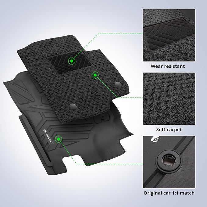 Double Layer Floor Mat Custom Fit 2017-2025 Ford F-250 SuperCrew Cab, All Weather TPE Floor Mats for Ford F250 1st & 2nd Row Full Set Cargo Liner (Black)