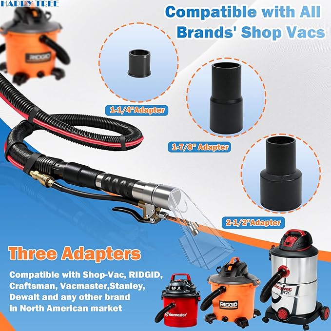 Happy Tree Universal Fit All Brands' Shop Vac Extractor Hose Kit Adapter Wet-dry Extraction Accessory for Upholstery & Carpet Cleaning Auto Detailing Wet Vaccum Accessories with 25 Feet Water Hose