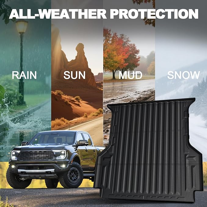 Bed Mat for Ford Ranger 2025 2024, All Weather Truck Bed Liner for 2025 Ford Ranger Accessories, 5FT 59.6'' TPE Cargo Liner Truck Mat