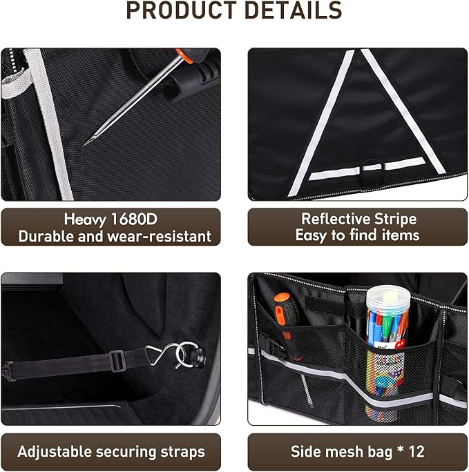 HIRALIY 4 in 1 Car Trunk Storage Organizer, Multi Compartment Foldable Trunk Storage Box with Leakproof Insulated Bag for Car Truck SUV