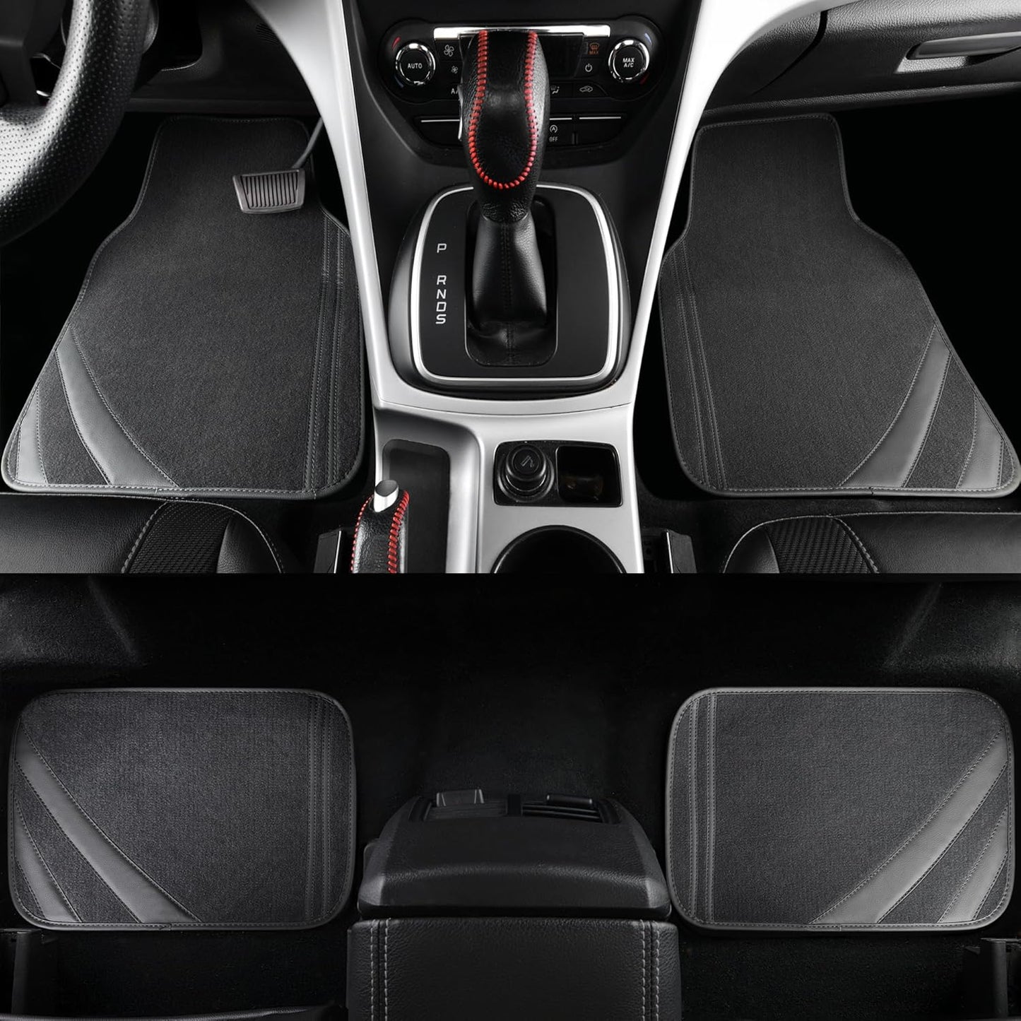 CAR PASS Car Floor Mats, Edge Leather Waterproof Car Mats with Double Stitch Line and Anti-Slip Backing Design, Fit 95% Automotive,SUVS,Sedan,Vans (Pure Gray)