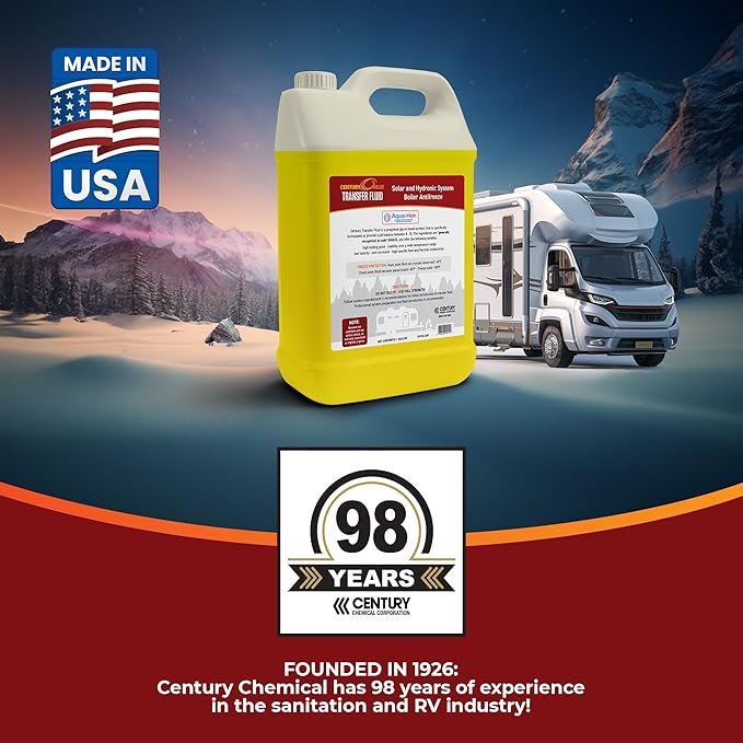 Century Heat Transfer Fluid, Non-Corrosive, Non-Toxic Propylene Glycol RV Antifreeze for Heating Systems | Ready to Use | Recomended by Aqua-Hot, Oasis & Timberline. - Yellow (1 Gallon)