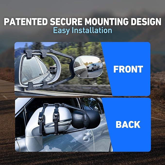 Extended Towing Mirrors, Universal Clip-On Side Mirror Extensions for Pickups, RVs, and Trailers, Tow Mirrors with Extenders (Model MG91)