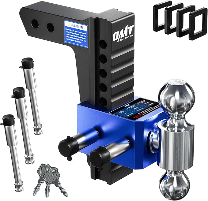 Orion Motor Tech Adjustable Trailer Hitch, Heavy Duty Drop Hitch 2 inch Receiver, 8" Drop & Rise Hitch with 2" & 2-5/16" Balls, 360° Dual-Ball Mount with 12500 lb. Towing Capacity for Class III & IV