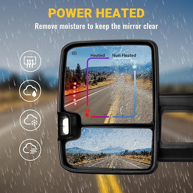 Switchback Towing Mirrors Chrome for 2007-2013 Chevy Silverado Suburban Tahoe Avalanche GMC Sierra Yukon with Power Glass Dynamic Turn Signal Light Backup Lamp Heated Extendable Pair Set