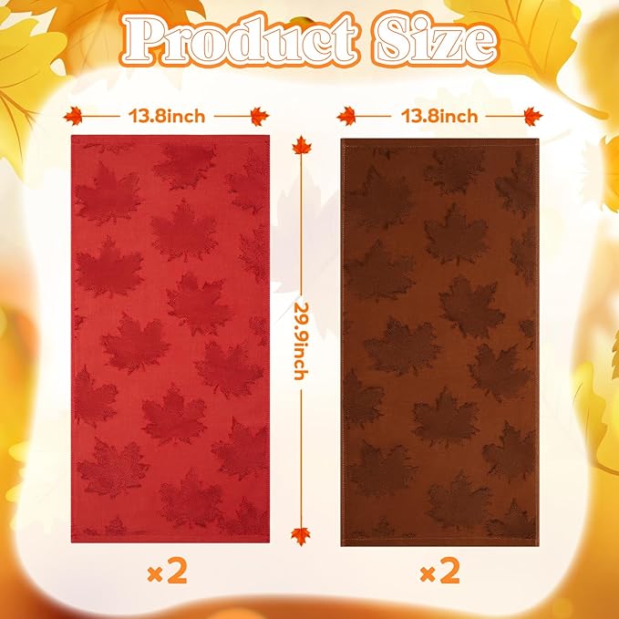 4 Pack 3D Fall Maple Leaf Hand Towel Cotton Autumn Thanksgiving Bathroom Towels Absorbent Jacquard Design Brown Crimson Kitchen Face Towels for Home Decor Cleaning Gift 14 x 30