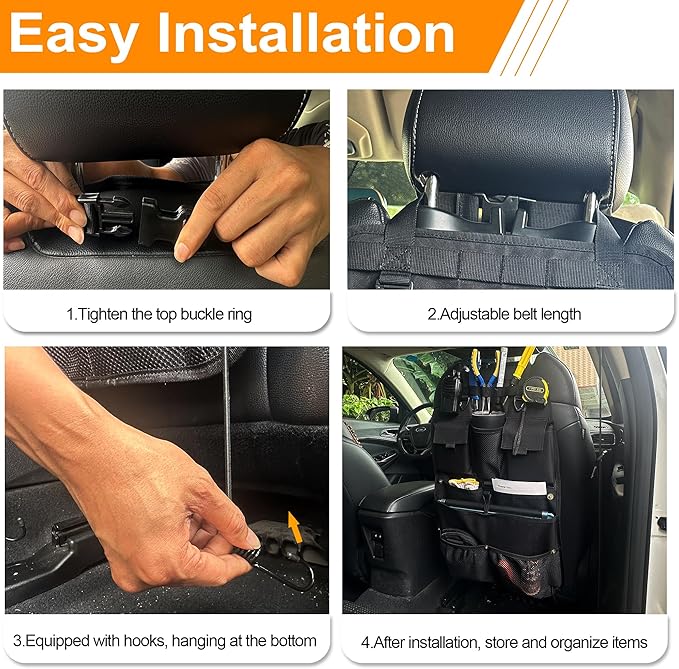 Car Seat Back Organizer with Multiple Storage Pockets, Black Mesh and Fabric, Universal Fit