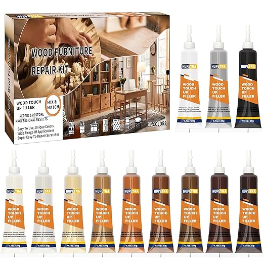 Wood Repair Kit, 12 Color Wood Fillers, Furniture Repair Kit, Repair Scratch, Cracks, Stains, Discoloration for Wood Furniture, Door, Cabinet, Floor, Table Surface Wood Touch up Filler Wood Paint