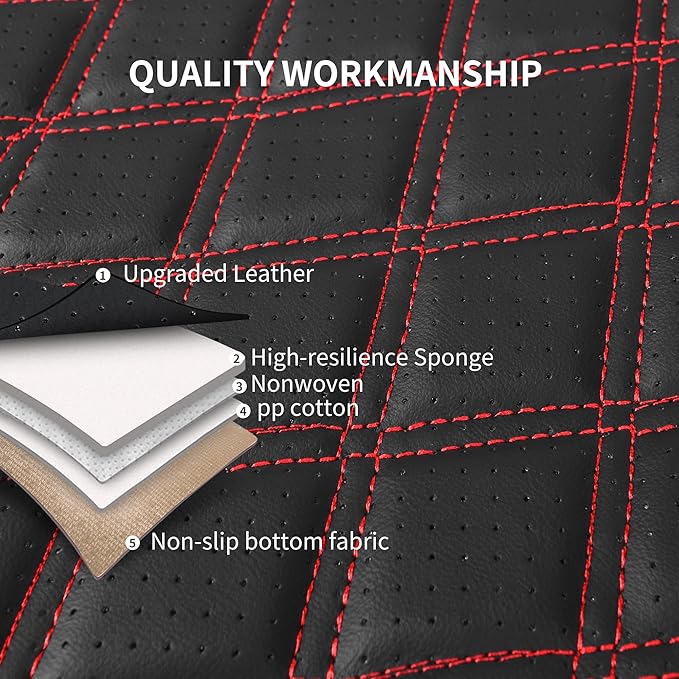 Car Seat Covers Full Set,Breathable and Waterproof Napa Leather Car Seat Cover,Interior Universal Fit for Cars,Sedans,SUVs,Vans,Trucks(Full Seat,Black+Red,N3)