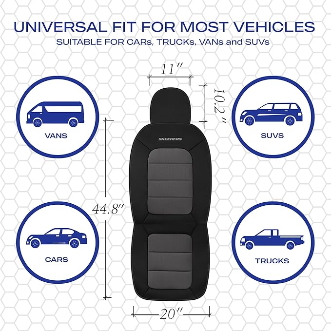 Skechers Memory Foam Seat Covers,Thick Cool Touch Fabric Seat Covers,Front Seat Covers Airbag Compatible,Automotive Comfort Protection for Most Cars,Vans,Trucks,SUV,Floor Grey