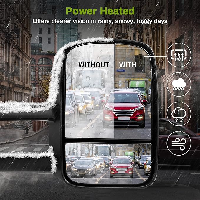 AUTOSAVER88 Towing Mirrors Compatible with 2007-2013 Chevy Silverado GMC Sierra All Models Right and Left Side Mirror Power Adjustable Heated Tow Mirror Set