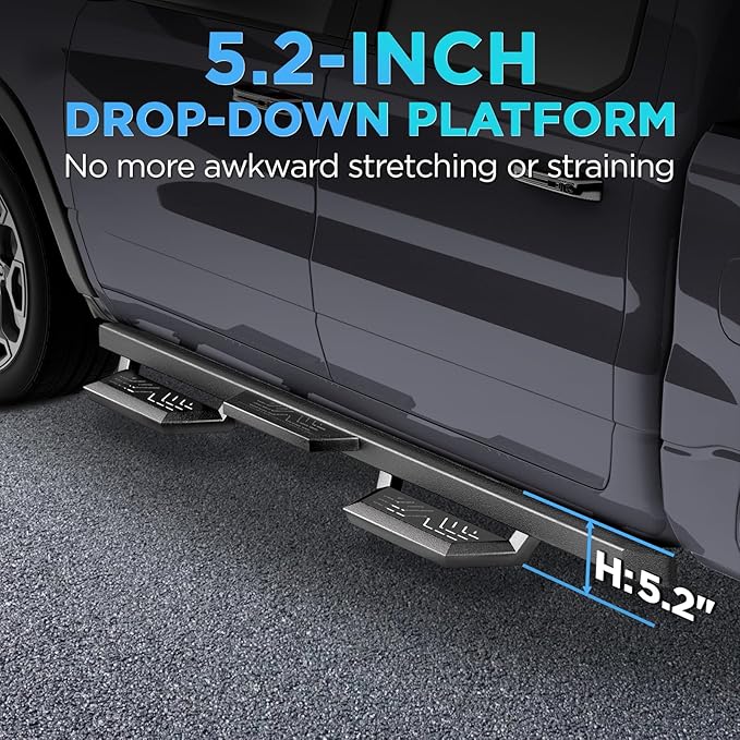 PZ Running Boards Compatible with 2019-2024 Dodge Ram 1500 Classic Body Style Quad Cab/Extended Cab, Drop Side Steps Black Heavy Duty Carbon Steel Rails Nerf Bars