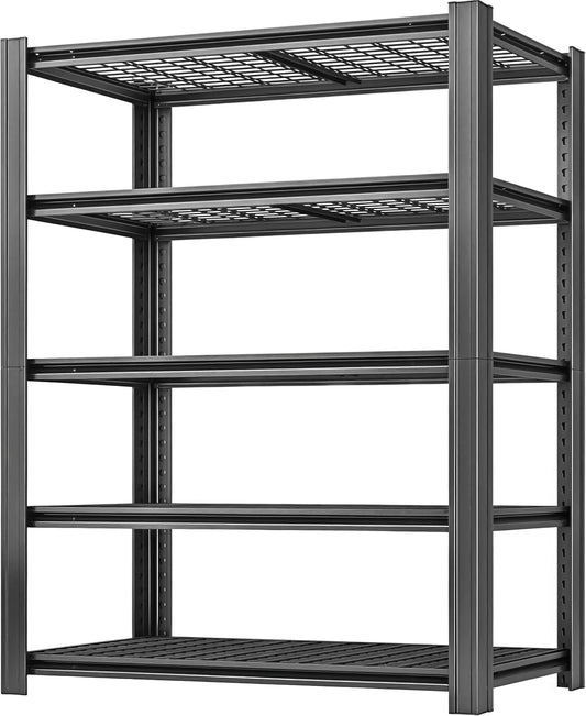 5 Tier Metal Shelving Unit, Adjustable Storage Shelves, 84" H x 55" W x 24" D Heavy Duty Garage Shelves for Warehouse, Basement, Kitchen, Pantry, Living Room, Black (5T 84 * 55 * 24)