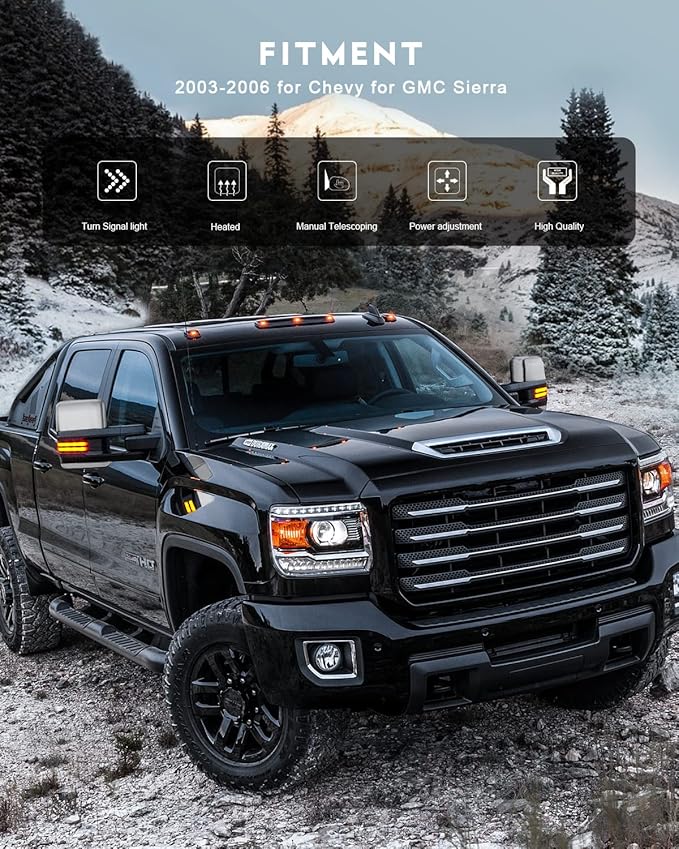 OCPTY Towing Mirrors Power Heated Left Driver Right Passenger Side Tow Mirrors Fit For 2008-2013 For Chevy Silverado For Gmc Sierra All Models With Led Turn Signal Running Light With Chrome