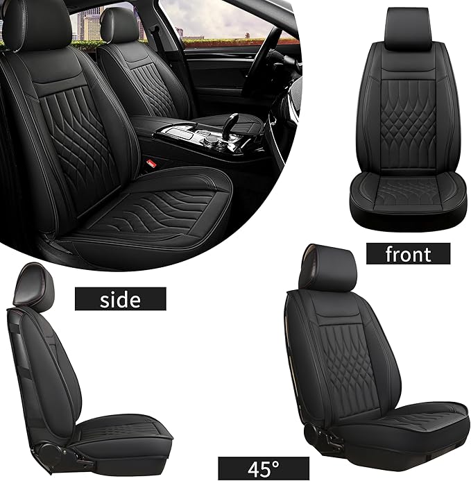Car Seat Covers 2 PCS Front Seats, Waterproof Napa Leather Automotive Seat Protector for Cars SUV Truck Sedan, Universal Anti-Slip Car Seat Cushion Interior Accessories, Black