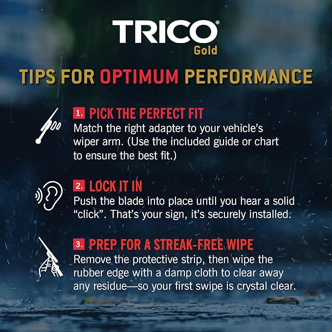 TRICO Gold 26" + 24" Premium Automotive Replacement Windshield Wiper Blades (Set of 2), Passenger and Driver Side All-Weather Beam Wiper Blades for Select Vehicle Models