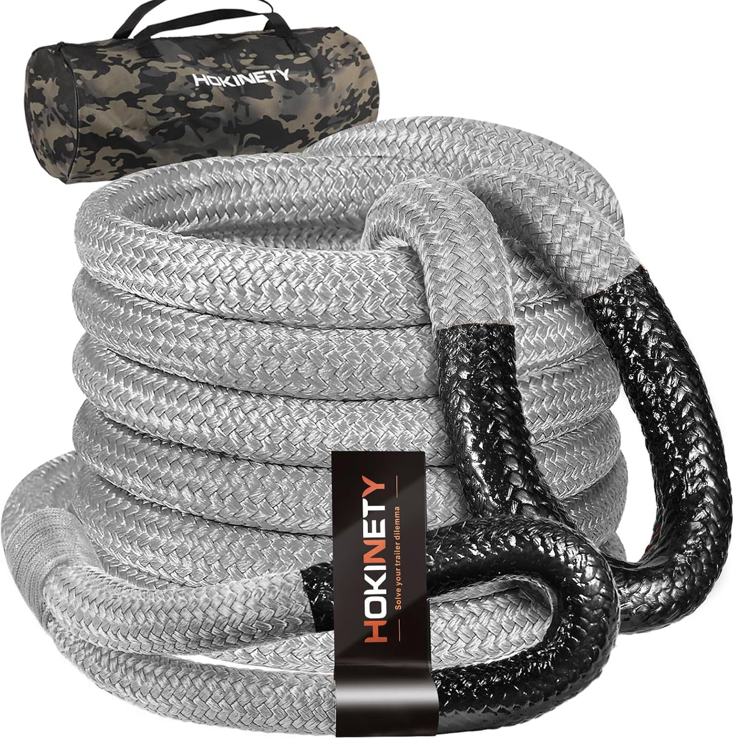 Kinetic Recovery Tow Rope 1-1/8" x20ft Offroad Snatch Strap 48000lbs Heavy Duty Towing Straps Kit for Trucks SUV UTV ATV Tractor Car Jeep - Solid Gray