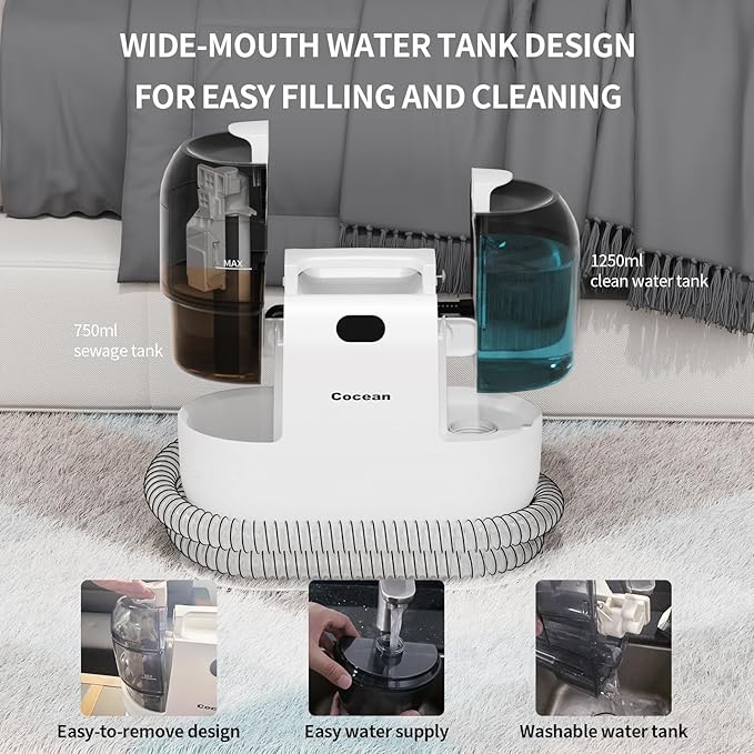 COCEAN Multi-Purpose Portable Carpet and Upholstery Cleaner, Carpet Cleaner Machine Powerful Suction Spot Cleaning, Deep Stain Cleaning for Carpet, Car Seats, Pets, Couches, with BrushHead (White)