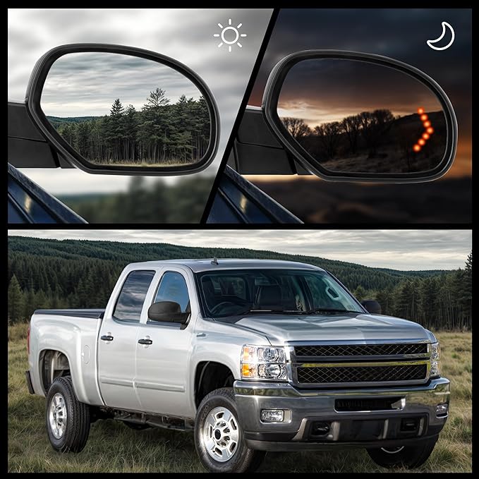 DWVO Towing Mirrors Compatible with 2007-2013 Chevy Silverado GMC Sierra 1500, 2007-2014 Suburban Yukon XL 1500 Tow Mirror, Power Heated Adjustable with LED Arrow Turn Signal Side Mirrors Pair