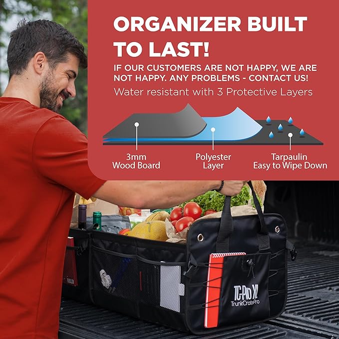 TRUNKCRATEPRO XL Premium SUV, Truck, Car Trunk Organizer With Expandable Compartments - Lightweight Foldable Cargo Organizer