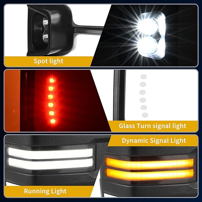 DWVO Towing Mirrors Compatible with 03-06 Silverado Sierra 1500 2500 HD 3500 Escalade Suburban Tahoe Yukon, LED Turn Signal Light Running Lights Power Heated Manually Folding Switchback White