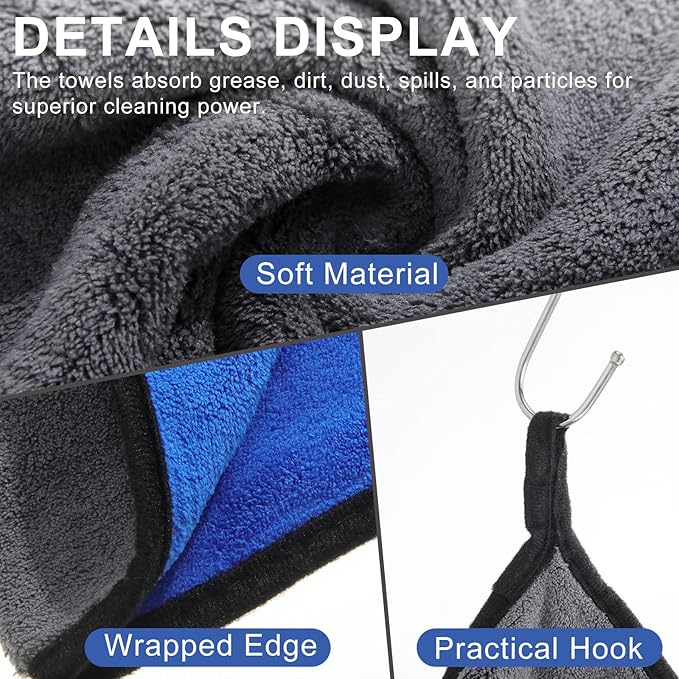 Nuenen 20 Count Microfiber Cleaning Towels for Cars 800 GSM Thick Plush Microfiber Cleaning Cloth Dusting Cloth Auto Detailing Absorbent Towels for Car Kitchen Window, 15.75 Inch(Grey and Blue)