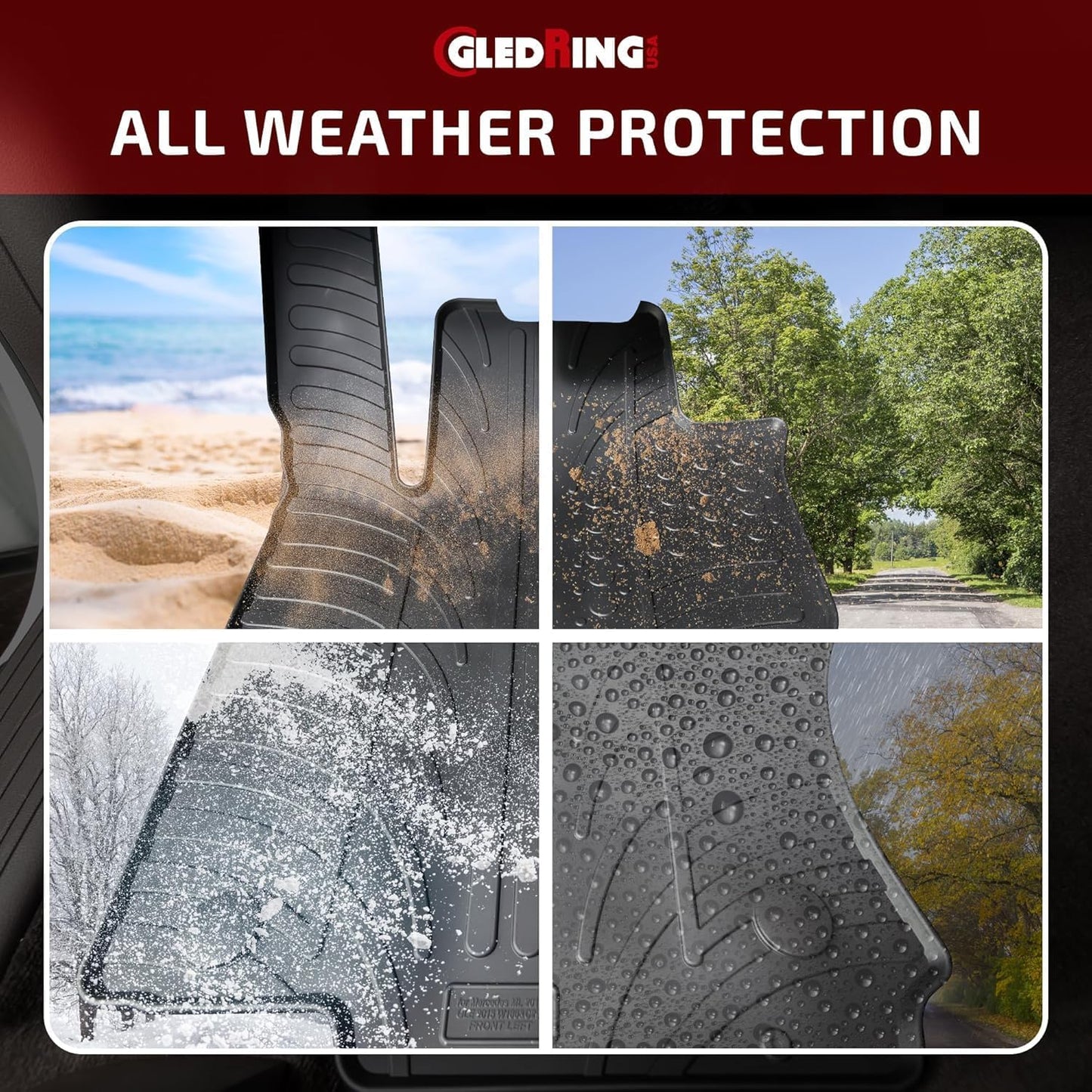 Gledring USA Custom Fit All-Weather Rubber Floor Mats Intended for Mercedes Benz EQC 2019-2022, No Trimming Required, Tailored Custom Fit, Protects from Rain, Mud, & Snow