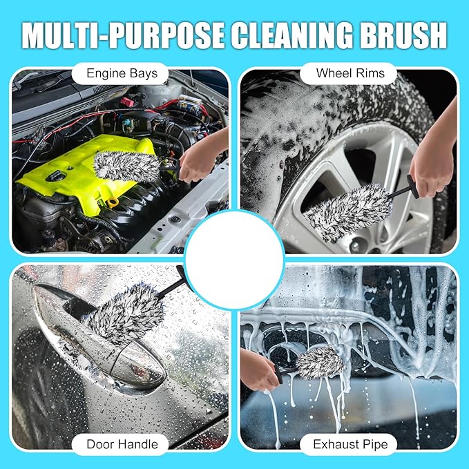 Car Cleaning Brush Rim Brush Wheel Cleaning Brush, Metal Free Soft Synthetic Wool Car Cleaning Brush, Highly Water Absorption Wheel Brush (Black White), Middle
