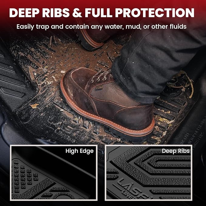 LASFIT Floor Mats&Trunk Liner for Ford Expedition(Not for Max Models) 2018-2024 8 Seats, All Weather TPE Custom Fit for SUV Car Liners, 1st& 2nd& 3rd& Cargo Liner, Black 5pcs