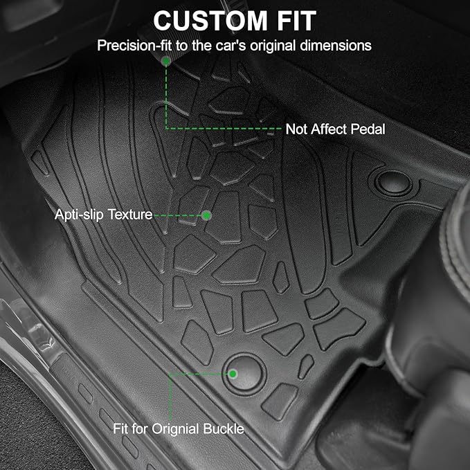 Car Floor Mats Fit for Dodge Ram 1500 Crew Cab 2019-2024 New Body (NOT Classic Models) Rear Row with Under-seat Storage, All Weather Truck Floor Liners Front & 2nd & Door Sill Guards Black Accessories