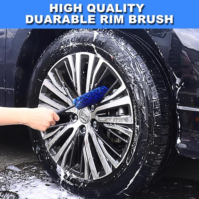 NIKCOSMK 3PCS Wheel Brush Kit for Cleaning Wheel and Tire, Wheel and Rim Brush, Car Detailing Brushes, Bendable & Durable Car Wheel Rim Cleaner Brush Set,Car Detailing Cleaning Brush Supplies Kit