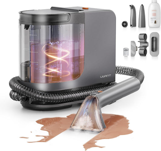 uwant Portable Carpet Cleaner with Steam& HeatingSystem, 18Kpa Powerful Suction Carpet Cleaner Machine with Exclusive Tools 2in1 Upholstery Steam Cleaner Machine (Grey)