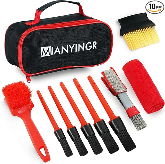 10Pcs Interior Detailing Brush Set, Car Vent & Dashboard Cleaner Kit with Microfiber Towel, Storage Bag (10PCS)