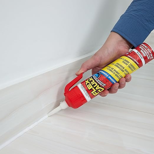 Flex Caulk, Silicone, Waterproof & Weatherproof Sealant, Strong, Indoor, Outdoor, Bath, Kitchen, Shower, Sink, Window, Baseboards, Door, RV, Roof, Wood, Glass, Tile, Marine, White, 6.5 oz, 1-Pack