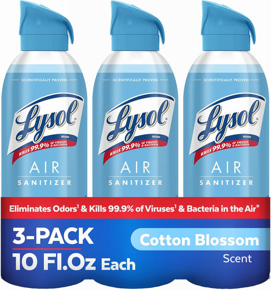 Lysol Air Sanitizer Spray with Odor Eliminator for Home & Office, Sanitizing Spray, Air Freshener Alternative, Cotton Blossom Scent, 10 oz (Pack of 3)