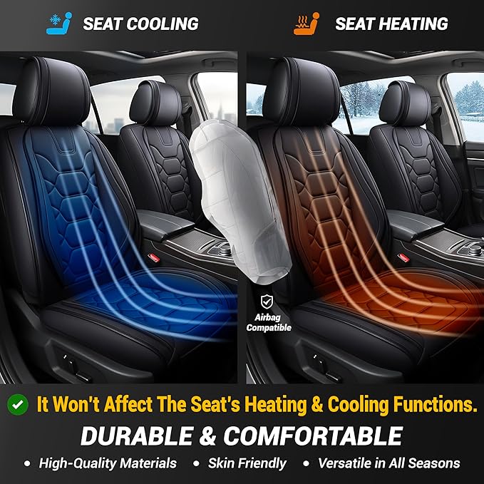 OASIS AUTO Car Seat Covers Front Seats, Waterproof Faux Leather Seat Covers for Cars Universal Fit for SUV, Truck, Sedan, Black Premium Car Seat Protector with Cushions