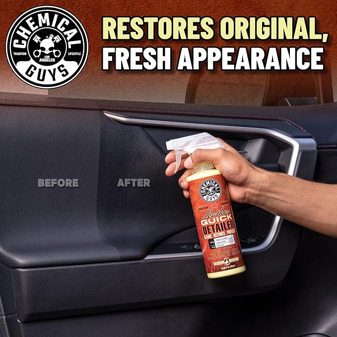 Chemical Guys Leather Quick Detailer - 16 oz Interior Cleaner and Conditioner for Natural, Synthetic, Pleather, and Faux Leather - Safe for Car Seats, Furniture, Apparel, Shoes, and Boots