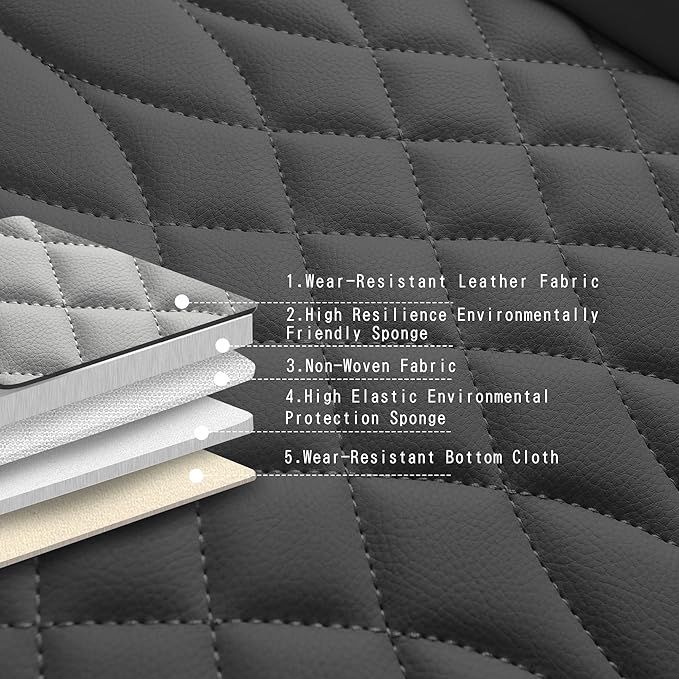 Car Seat Covers 5 Seats Full Set, Waterproof Napa Leather Automotive Seat Protector for Cars SUV Truck Sedan, Universal Anti-Slip Car Seat Cushion Interior Accessories, Gray